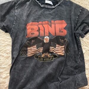 Anine Bing Charcoal Tee with Eagle Graphic